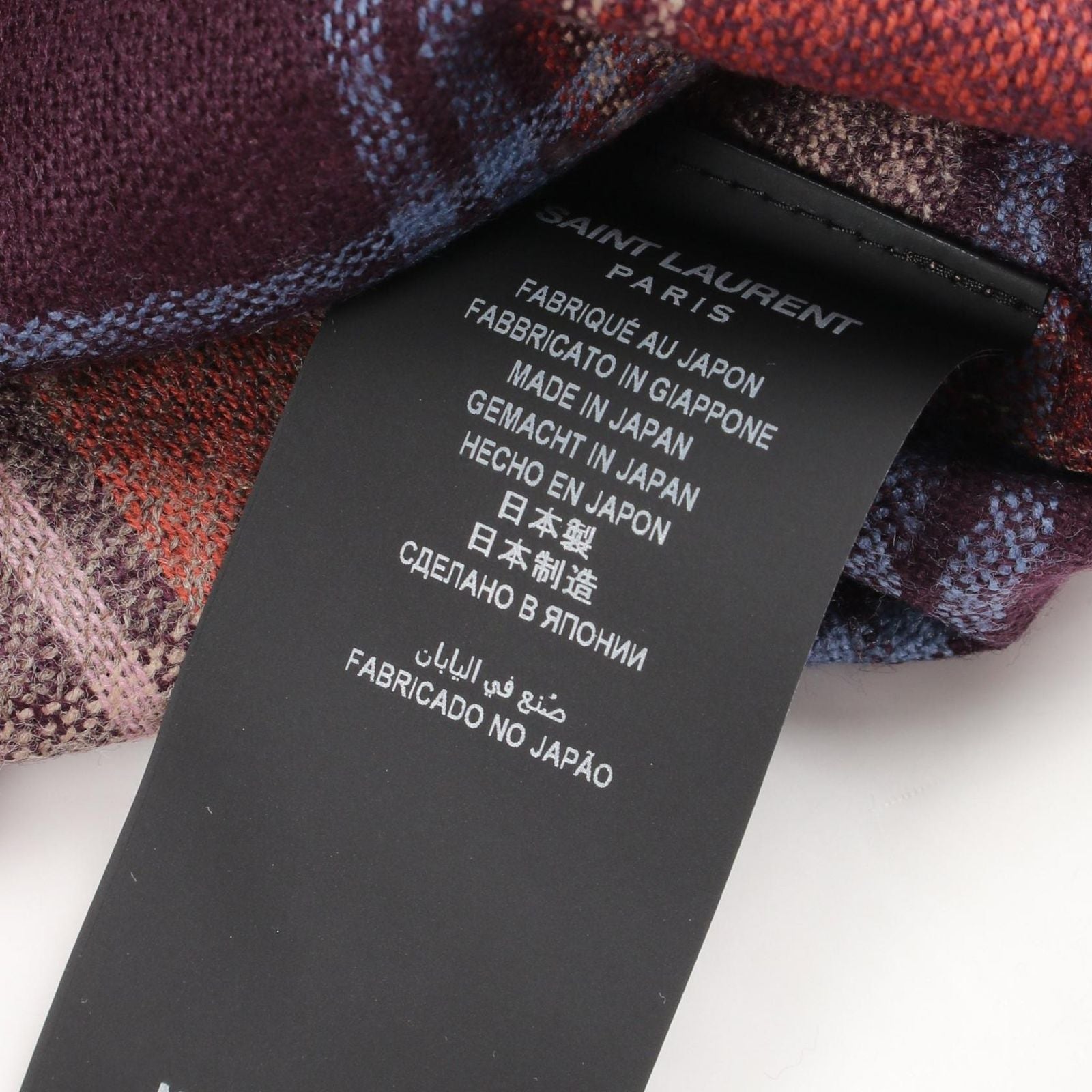 Saint Laurent Paris Logo Embroidery Plaid Cut Off Short Sleeve Brown Wool Shirt — view 5