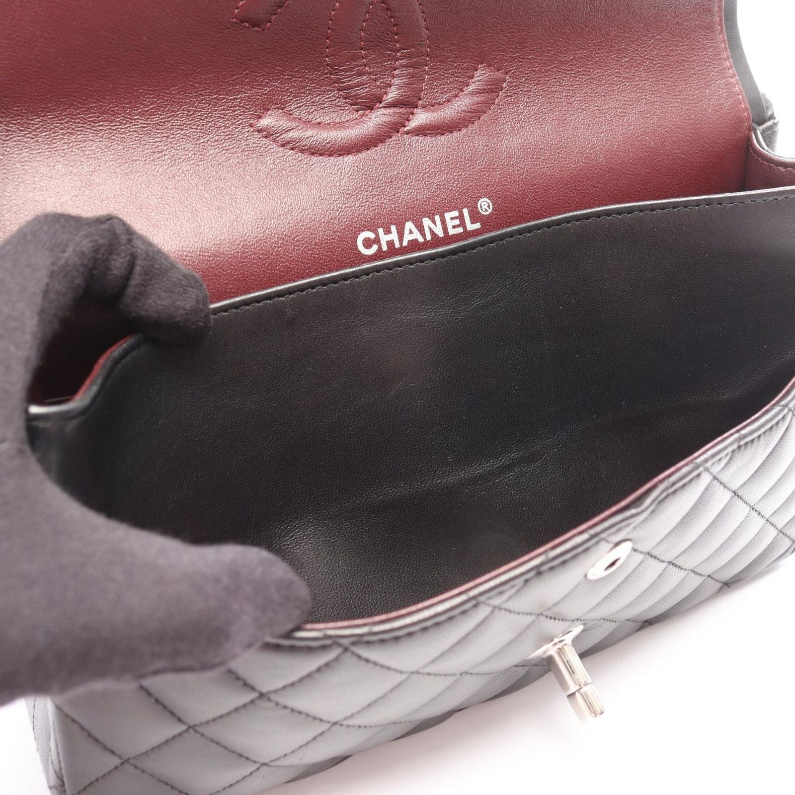Chanel Shoulder Bag Quilted Double Flap Black Lambskin Chain — view 7