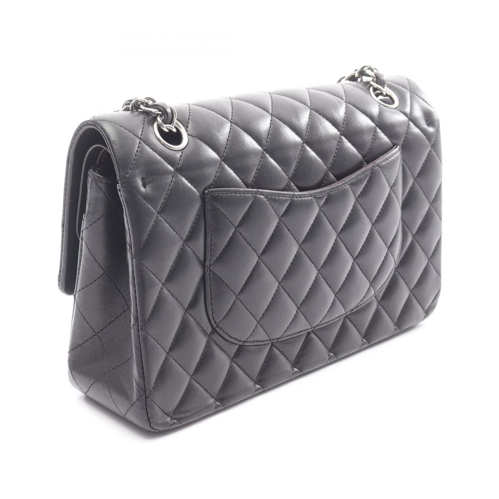 Chanel Shoulder Bag Quilted Double Flap Black Lambskin Chain — view 2