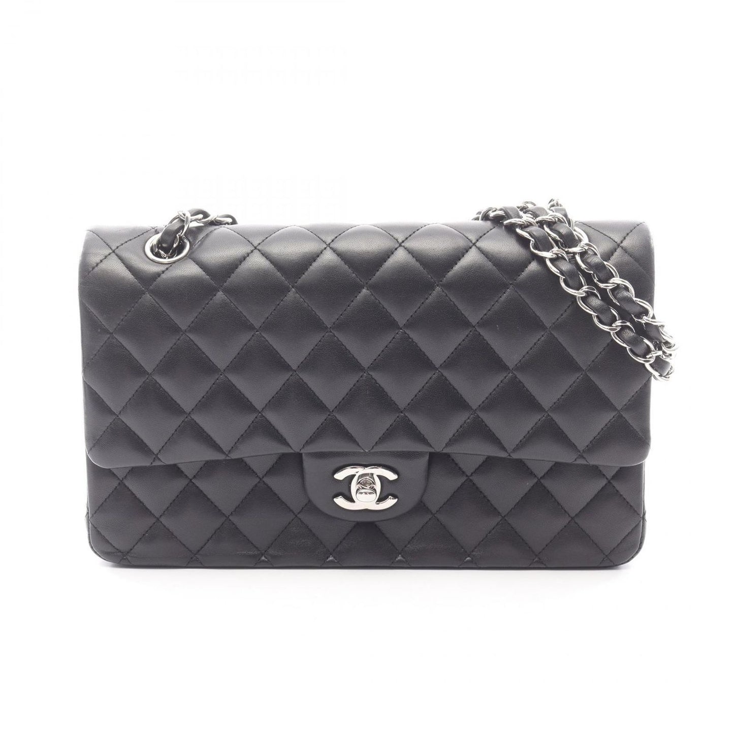 Chanel Shoulder Bag Quilted Double Flap Black Lambskin Chain