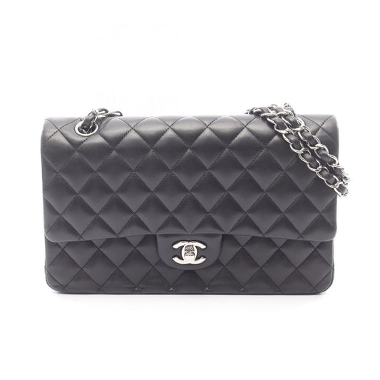 Chanel Shoulder Bag Quilted Double Flap Black Lambskin Chain
