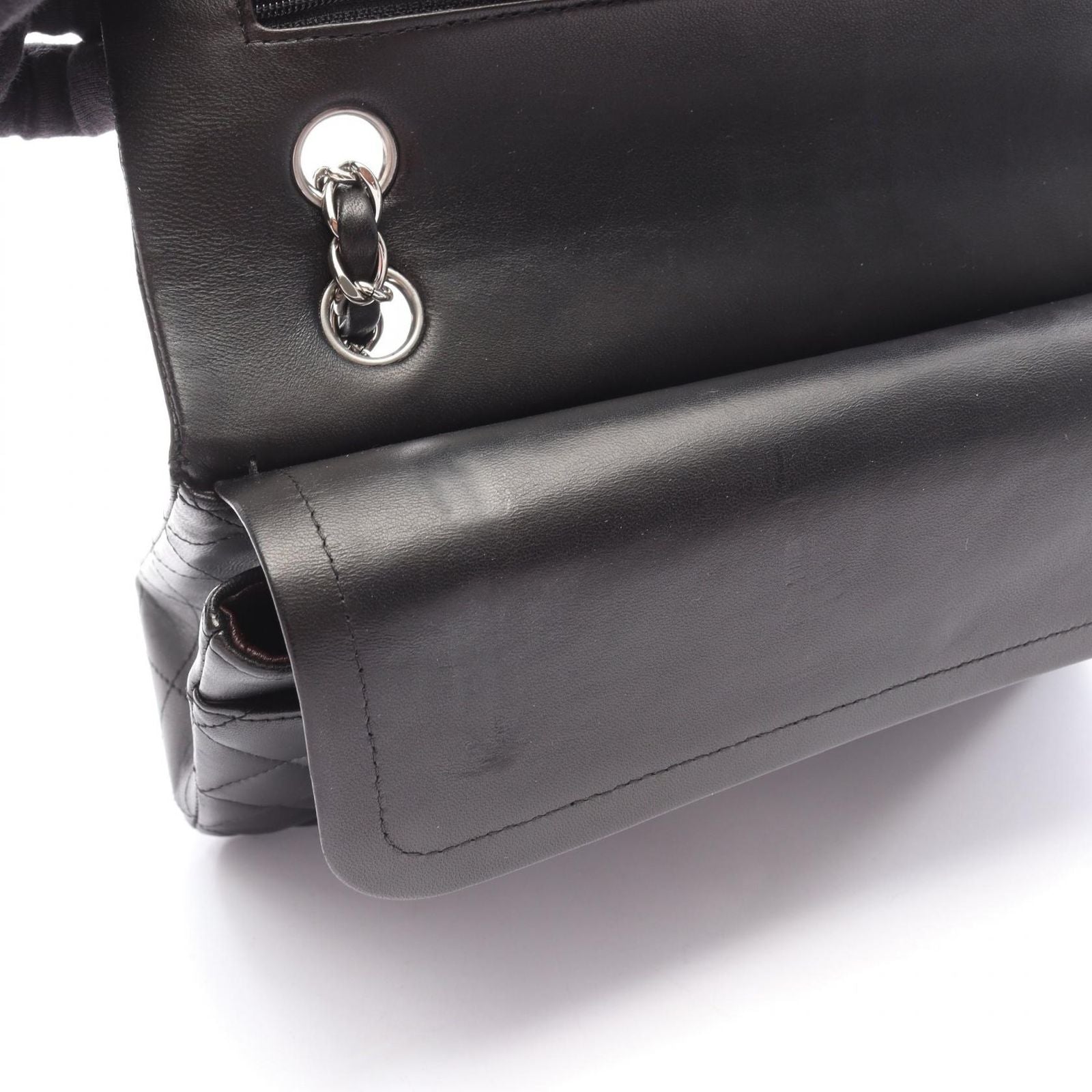 Chanel Shoulder Bag Quilted Double Flap Black Lambskin Chain — view 9