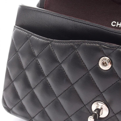 Chanel Shoulder Bag Quilted Double Flap Black Lambskin Chain — view 8