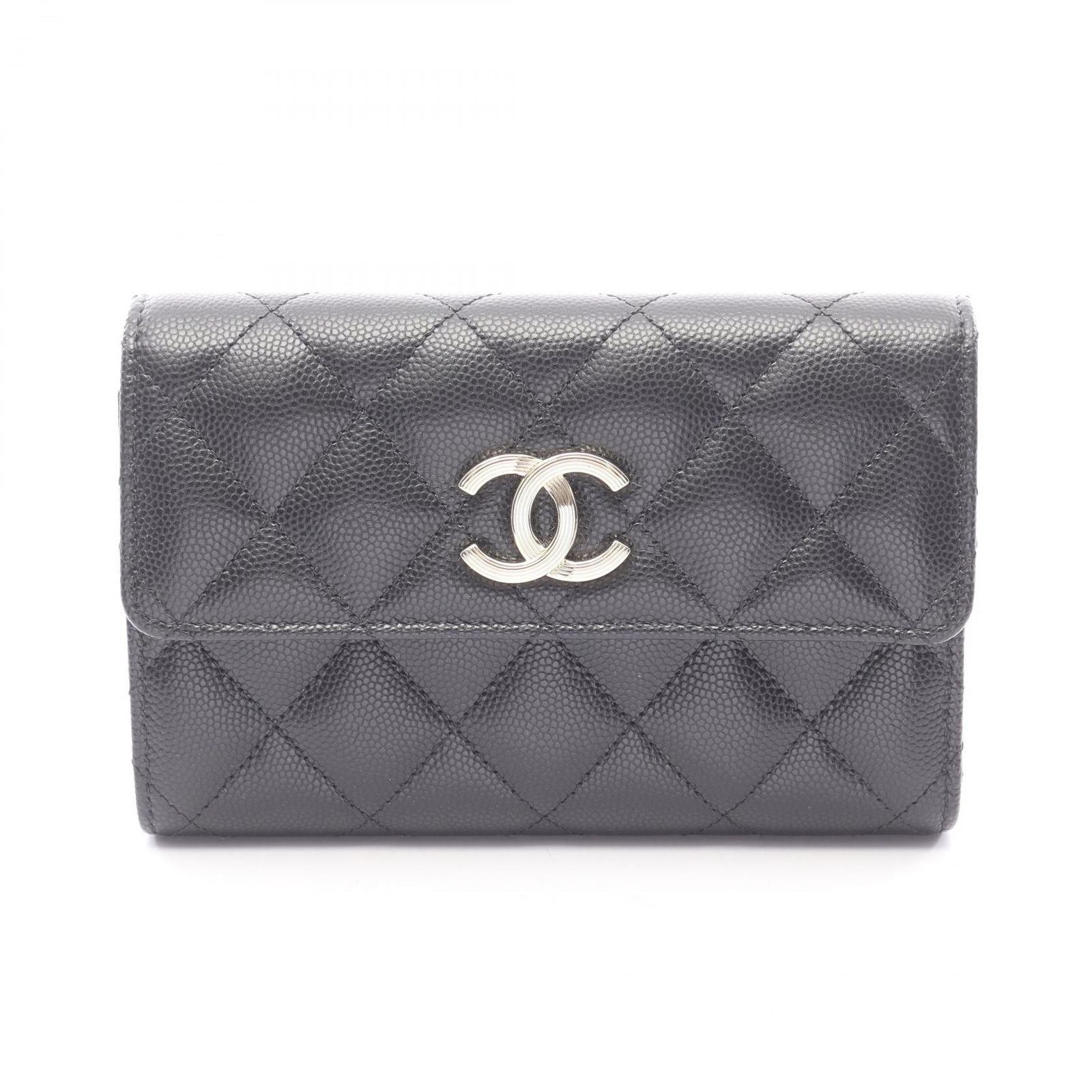 Chanel Trifold Wallet Quilted Black Caviar Leather
