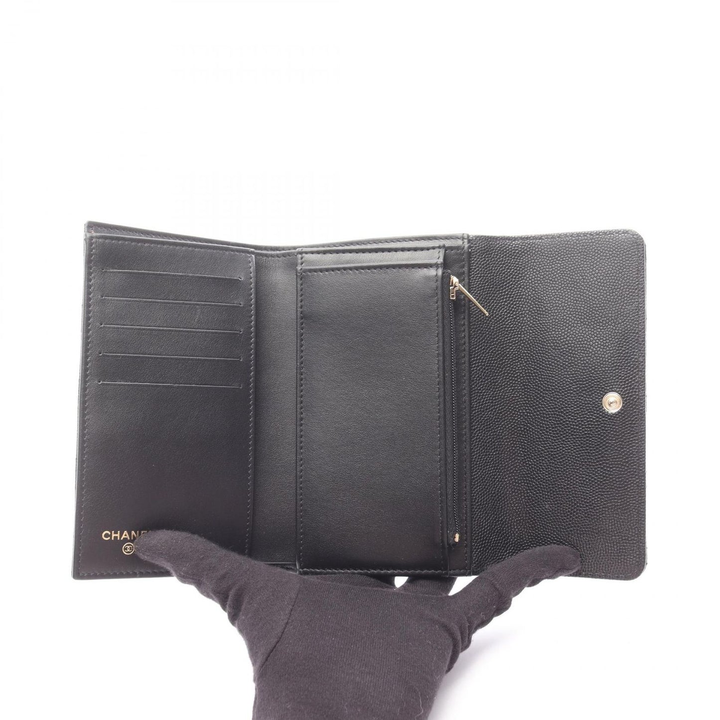 Chanel Trifold Wallet Quilted Black Caviar Leather — view 3