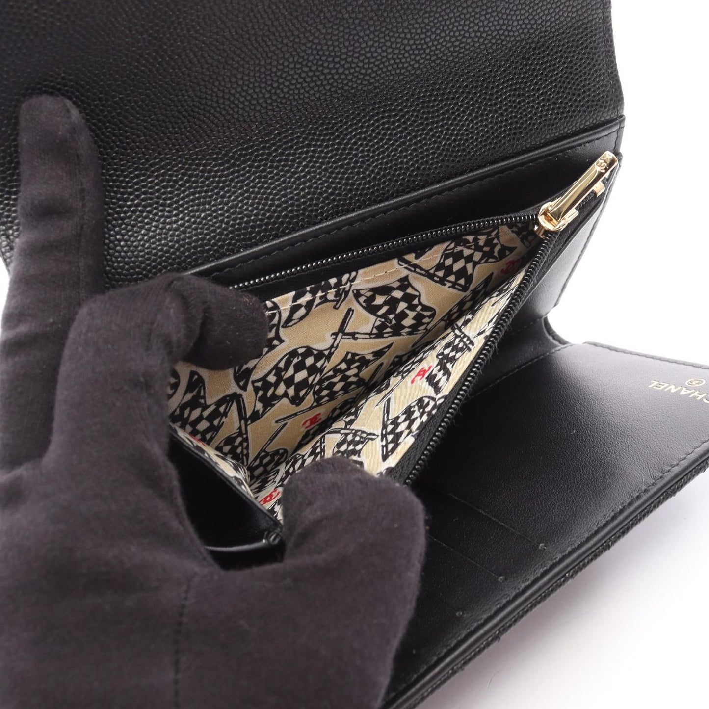 Chanel Trifold Wallet Quilted Black Caviar Leather — view 4