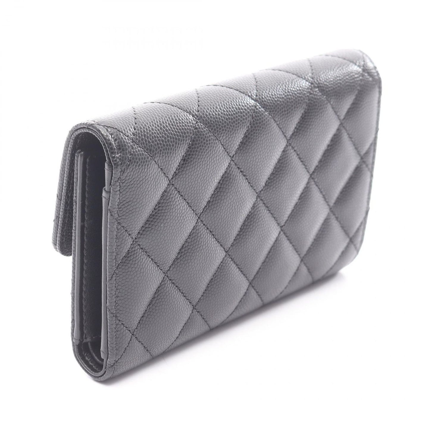 Chanel Trifold Wallet Quilted Black Caviar Leather — view 2