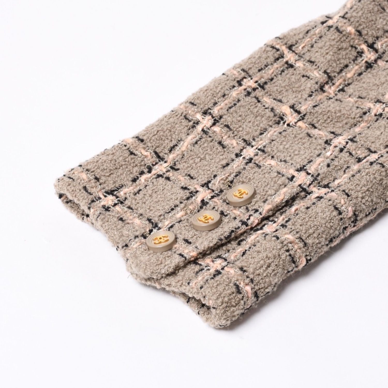 Chanel Tweed Tailored Jacket CC Logo Wool Khaki Pink Black — view 6