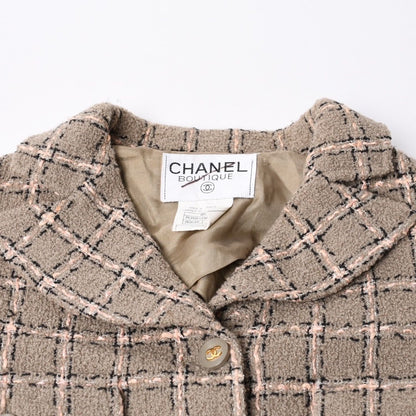 Chanel Tweed Tailored Jacket CC Logo Wool Khaki Pink Black — view 3