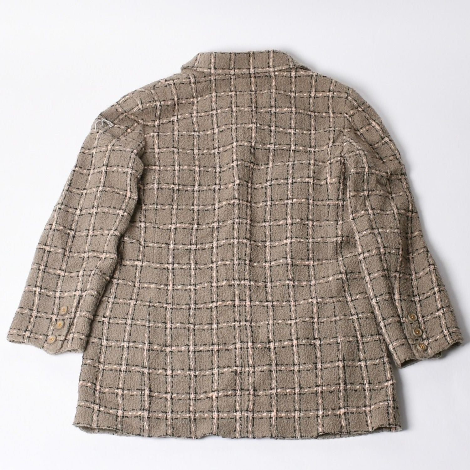 Chanel Tweed Tailored Jacket CC Logo Wool Khaki Pink Black — view 2