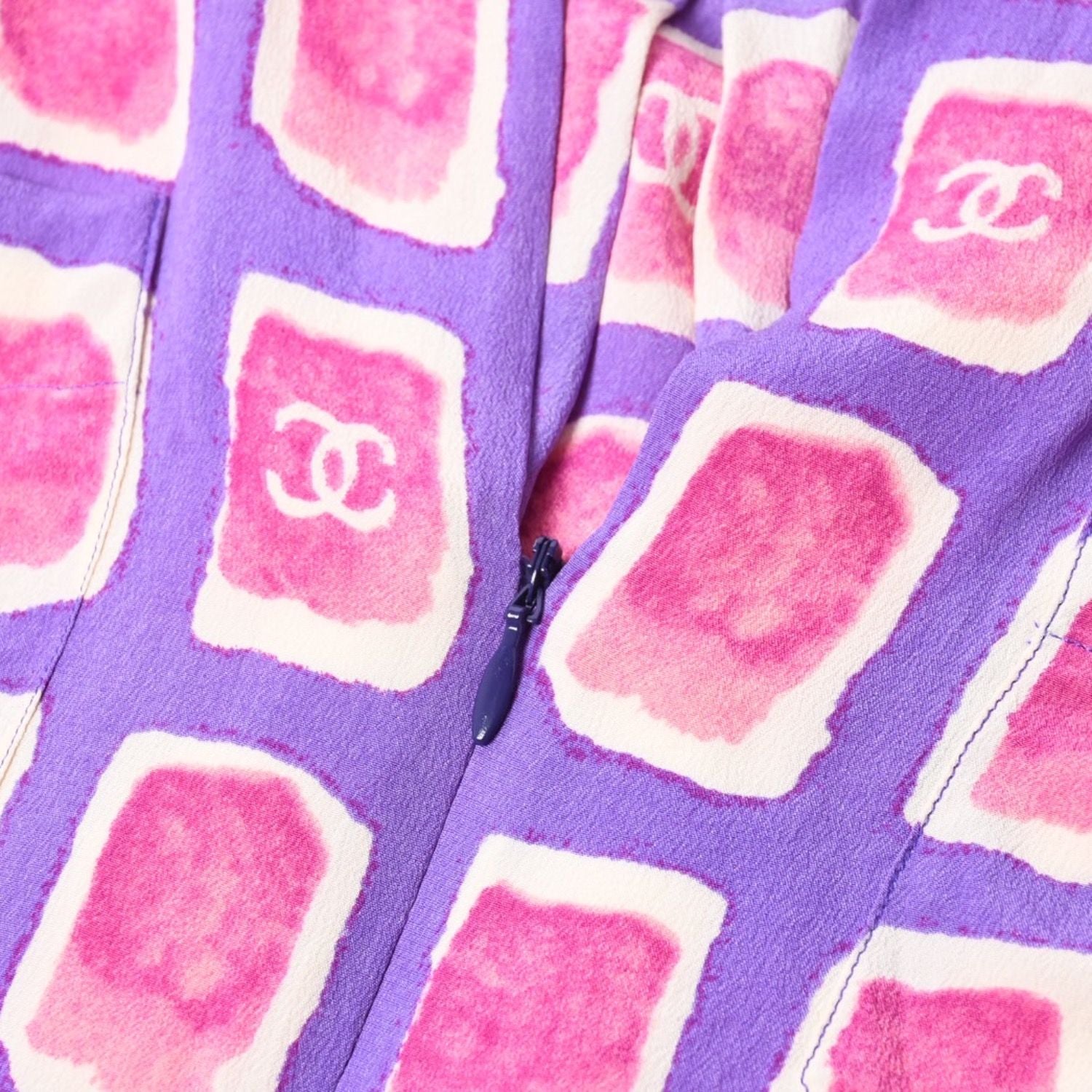 Chanel Zip Up Long Sleeve Silk Shirt CC Logo Coco Cube Purple 36 — view 5