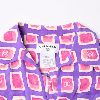 Chanel Zip Up Long Sleeve Silk Shirt CC Logo Coco Cube Purple 36 — view 3