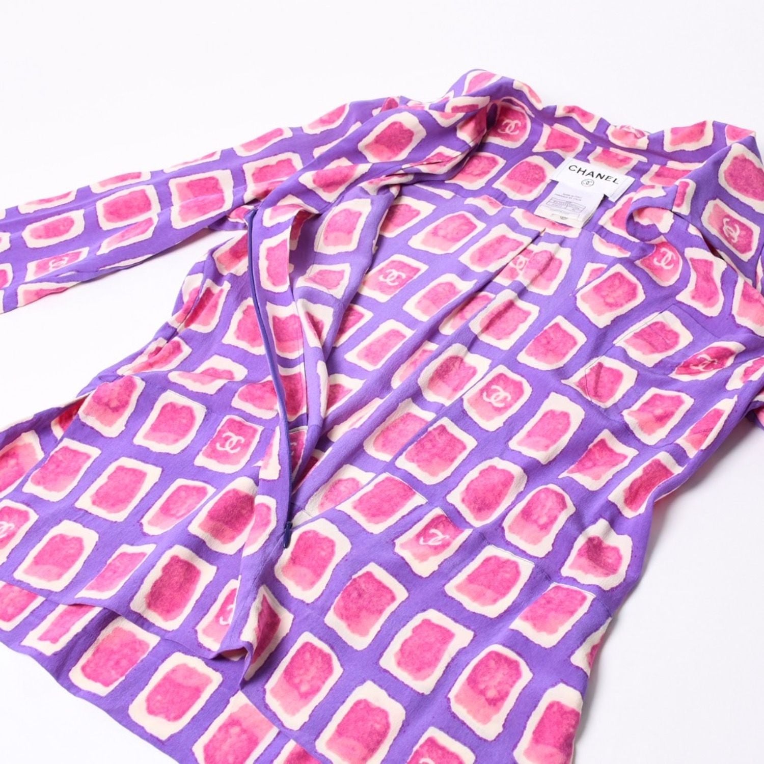 Chanel Zip Up Long Sleeve Silk Shirt CC Logo Coco Cube Purple 36 — view 8