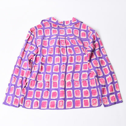Chanel Zip Up Long Sleeve Silk Shirt CC Logo Coco Cube Purple 36 — view 2