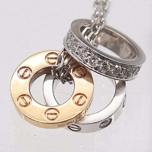 Cartier Love Three Hoop Diamond Necklace 18k White Gold Wg Ako Mst Abc — view 3