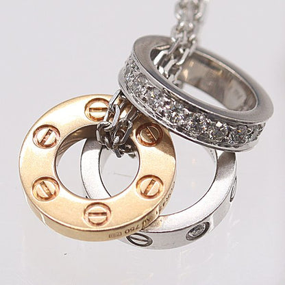 Cartier Love Three Hoop Diamond Necklace 18k White Gold Wg Ako Mst Abc — view 3