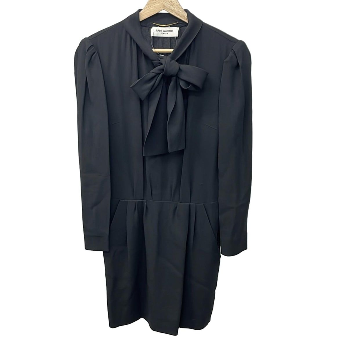 Saint Laurent Paris Dress Black Long Sleeve Knee Length Bowtie Spring