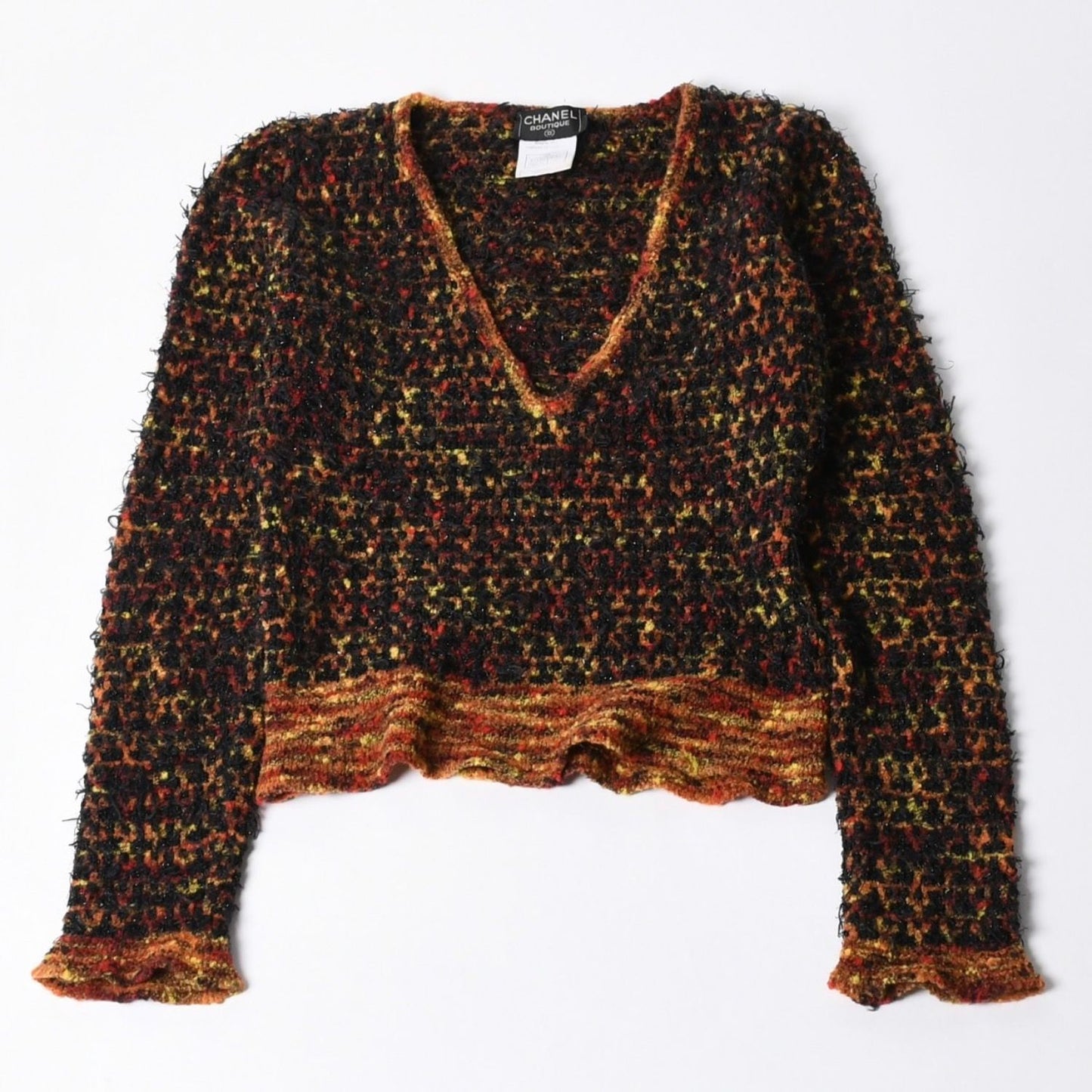 Chanel V-neck Knit Sweater CC Logo Multicolor Wool