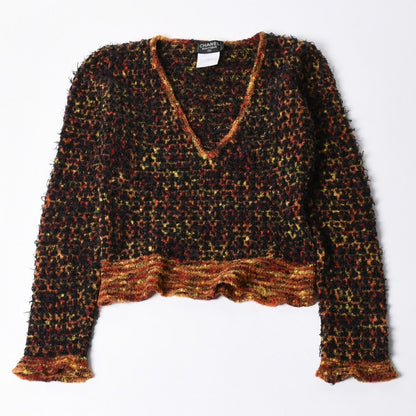 Chanel V-neck Knit Sweater CC Logo Multicolor Wool