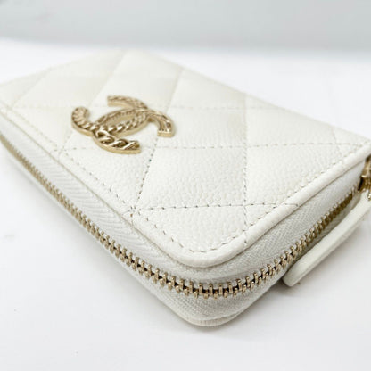Chanel Wallet CC Logo Quilted Zip Around Coin Case White Caviar Leather — view 4