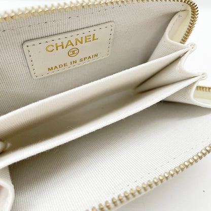 Chanel Wallet CC Logo Quilted Zip Around Coin Case White Caviar Leather — view 7