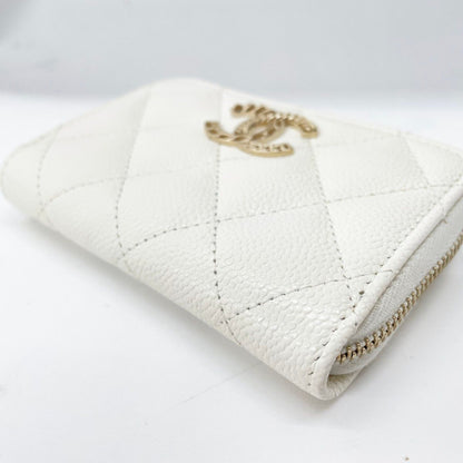 Chanel Wallet CC Logo Quilted Zip Around Coin Case White Caviar Leather — view 3