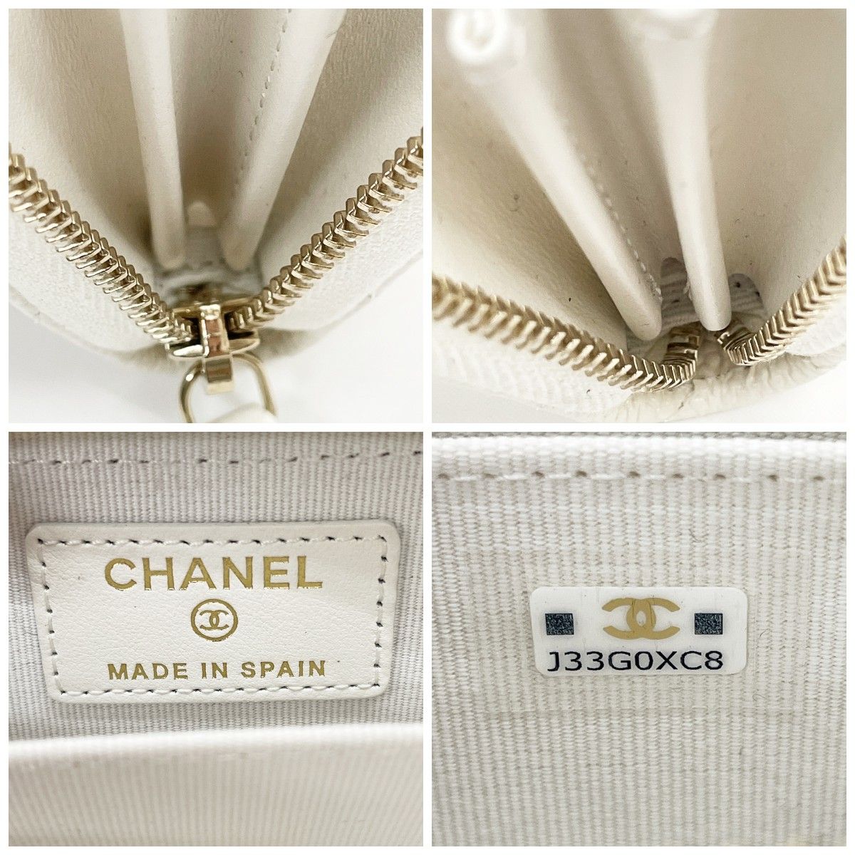 Chanel Wallet CC Logo Quilted Zip Around Coin Case White Caviar Leather — view 9