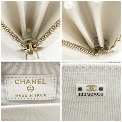 Chanel Wallet CC Logo Quilted Zip Around Coin Case White Caviar Leather — view 9