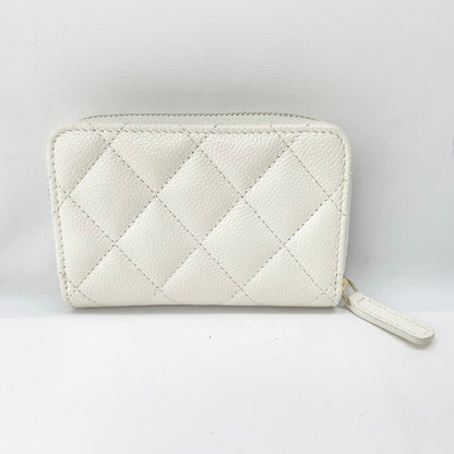 Chanel Wallet CC Logo Quilted Zip Around Coin Case White Caviar Leather — view 2