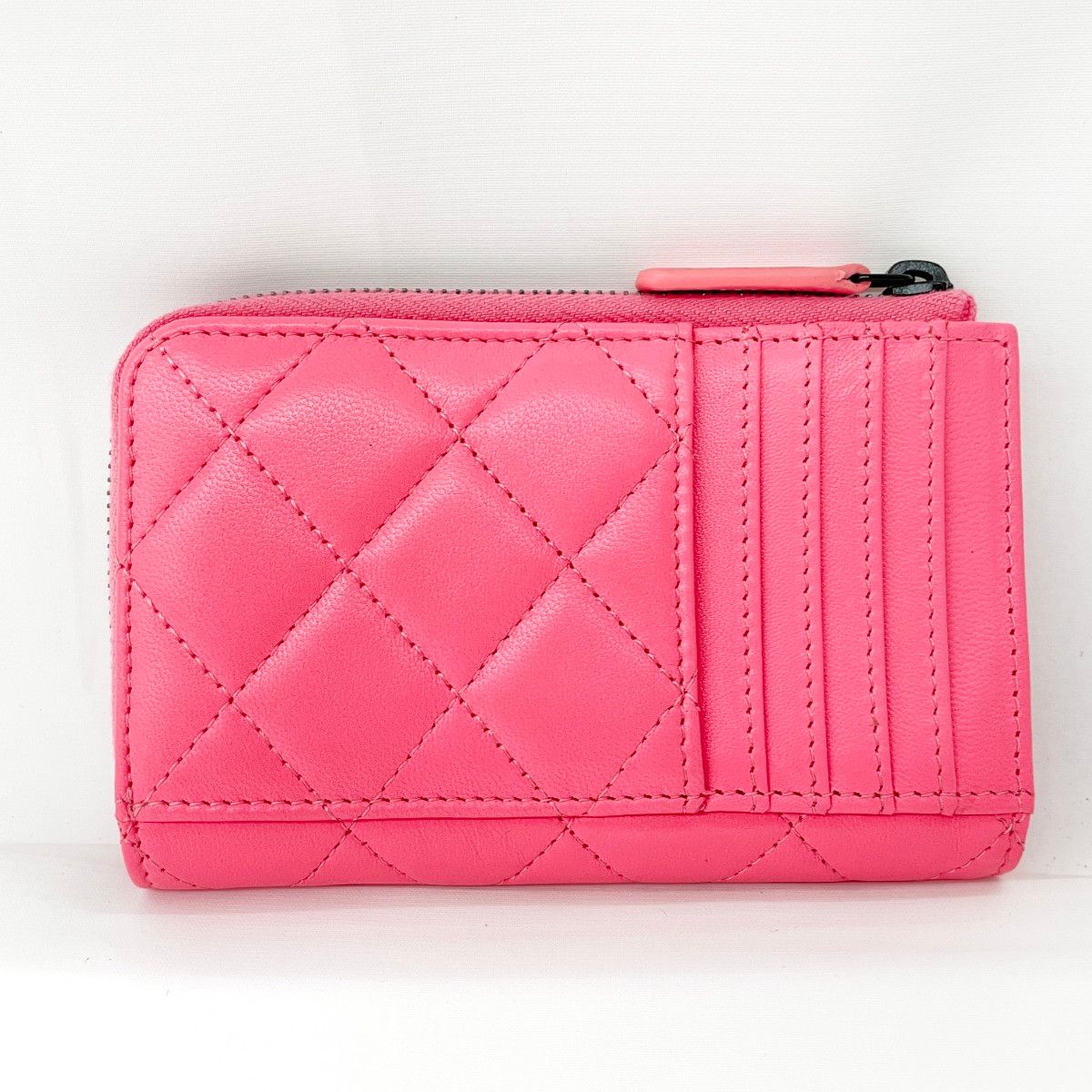 Chanel Wallet Quilted Fragment Coin Case Shocking Pink Black — view 3