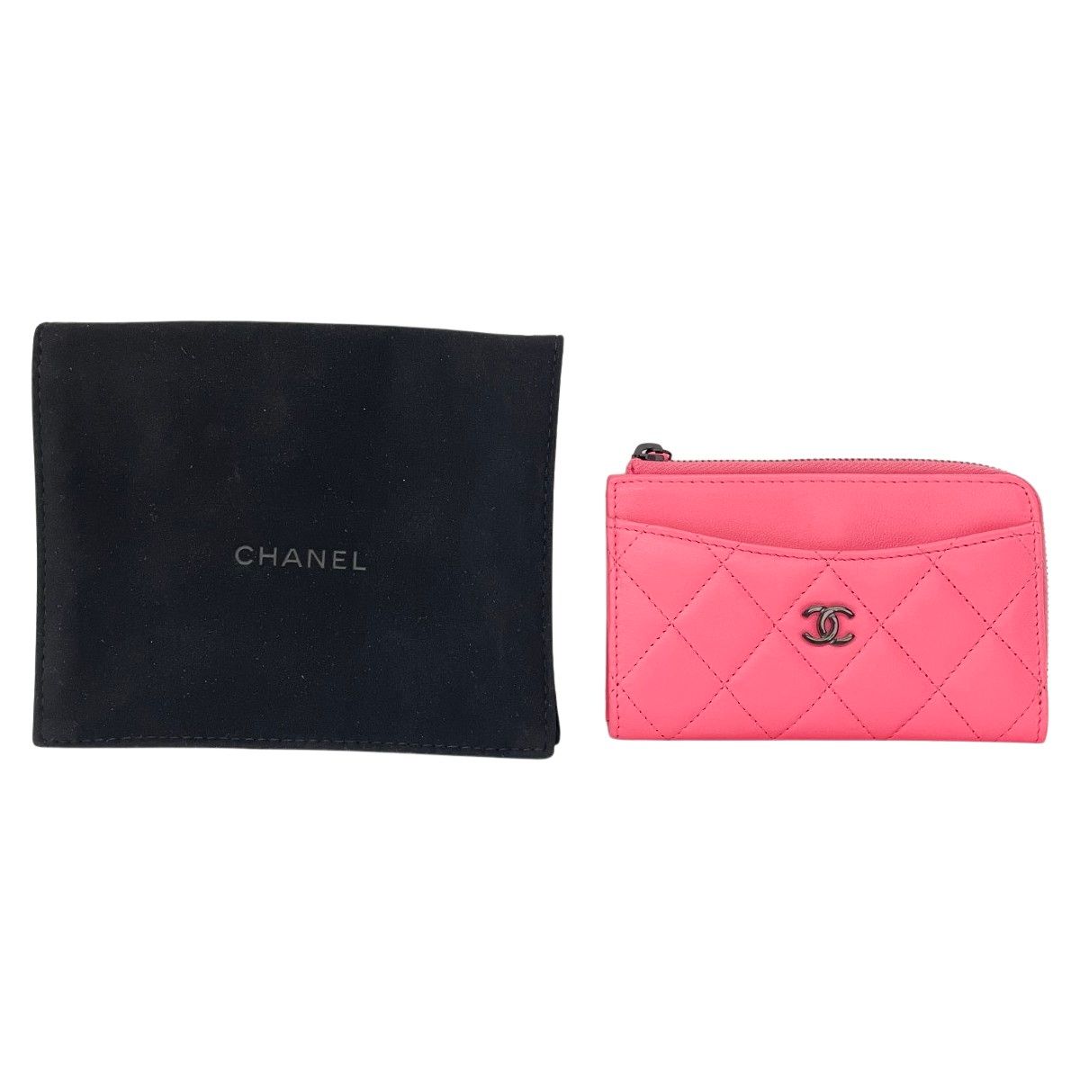 Chanel Wallet Quilted Fragment Coin Case Shocking Pink Black