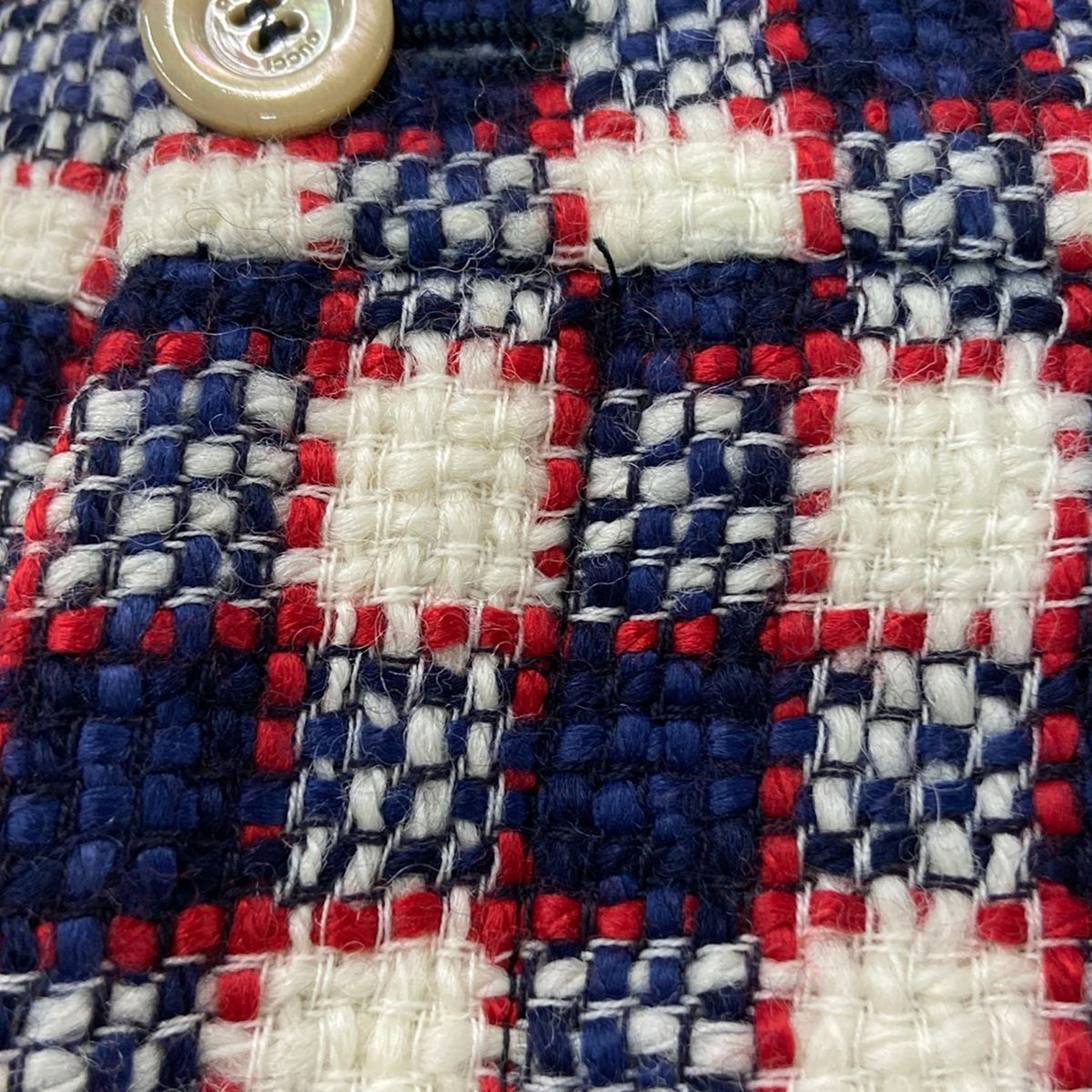 Gucci Pants 36 S White Navy Red Cropped Tweed Plaid — view 5