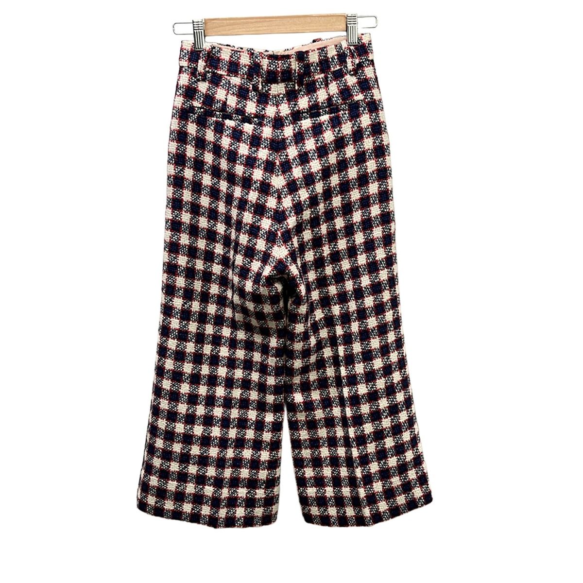 Gucci Pants 36 S White Navy Red Cropped Tweed Plaid — view 2