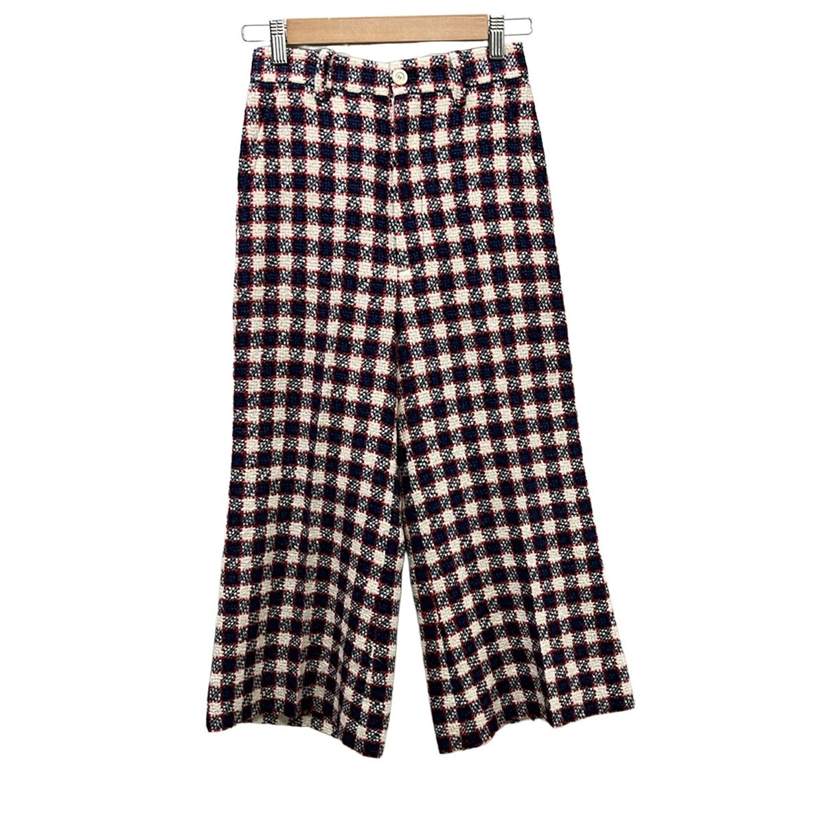 Gucci Pants 36 S White Navy Red Cropped Tweed Plaid