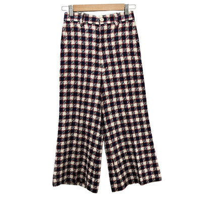Gucci Pants 36 S White Navy Red Cropped Tweed Plaid