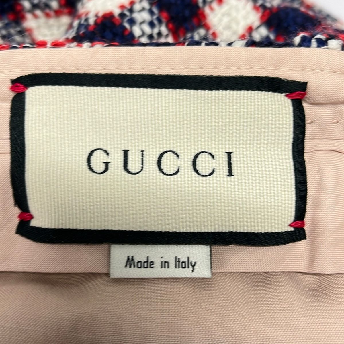 Gucci Pants 36 S White Navy Red Cropped Tweed Plaid — view 3