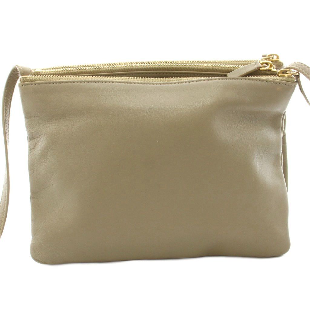 Celine Trio Large Shoulder Bag Pouch Leather Gray Ju KU — view 3