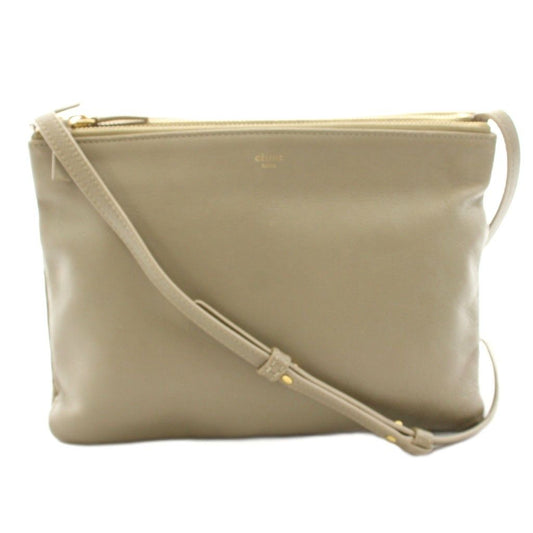 Celine Trio Large Shoulder Bag Pouch Leather Gray Ju KU