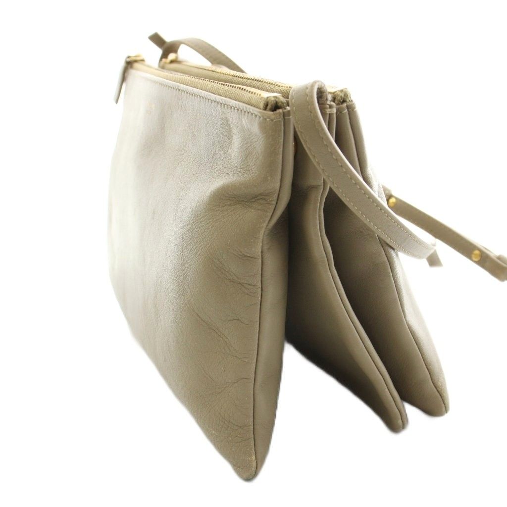 Celine Trio Large Shoulder Bag Pouch Leather Gray Ju KU — view 2