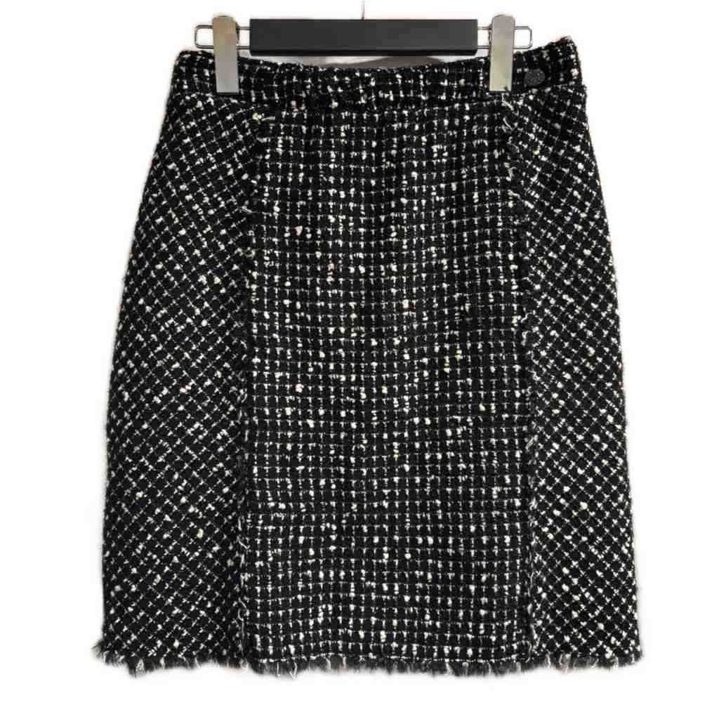 Chanel Tweed Skirt CC Logo Black 40