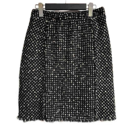 Chanel Tweed Skirt CC Logo Black 40