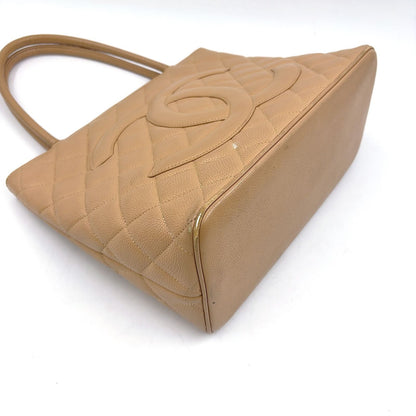 Chanel Quilted Reprint Caviar Leather Beige Tote Gold — view 6