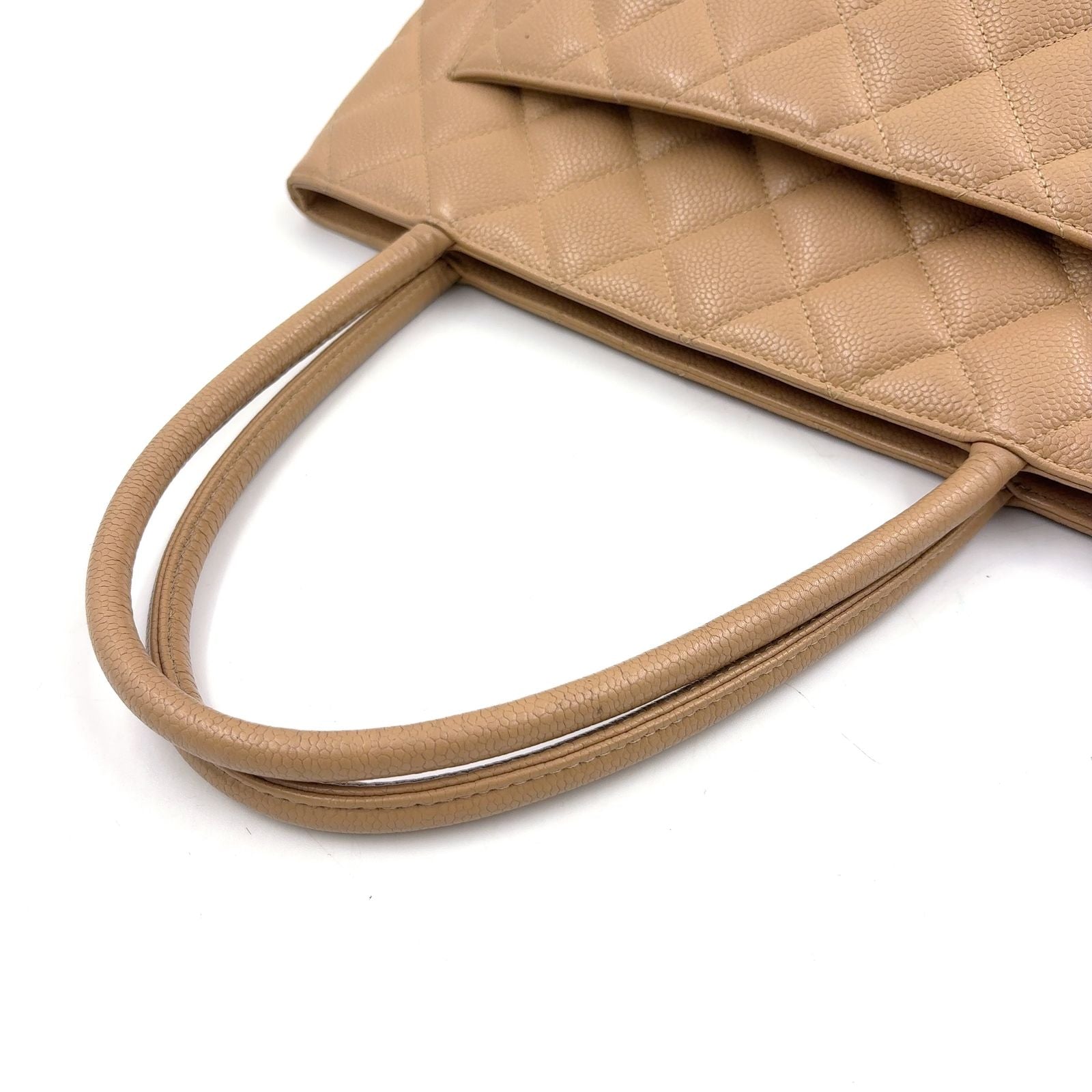 Chanel Quilted Reprint Caviar Leather Beige Tote Gold — view 8