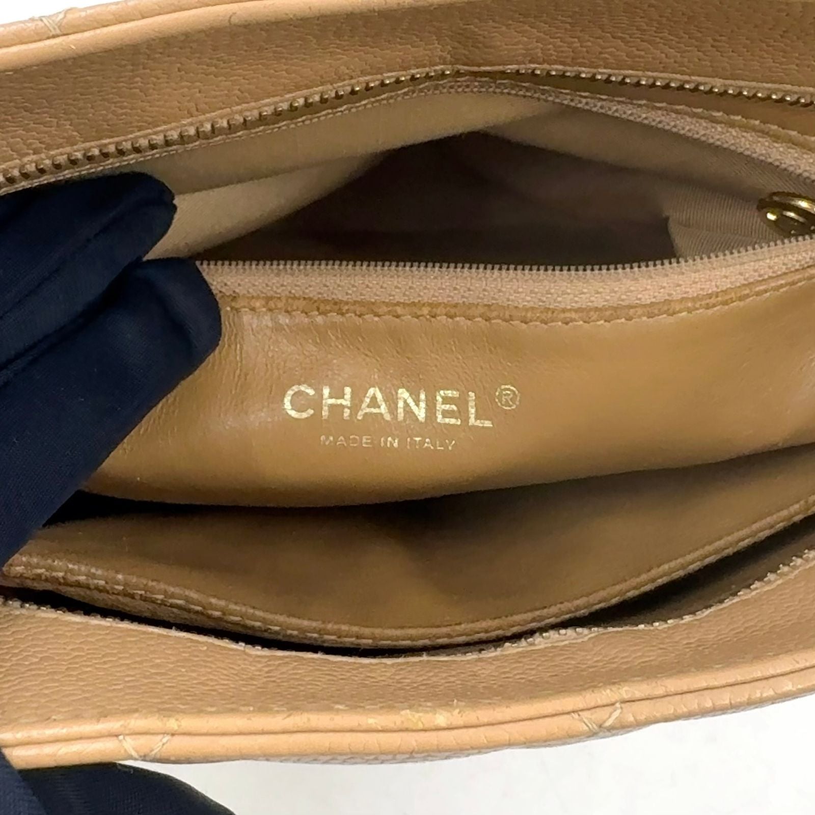 Chanel Quilted Reprint Caviar Leather Beige Tote Gold — view 4