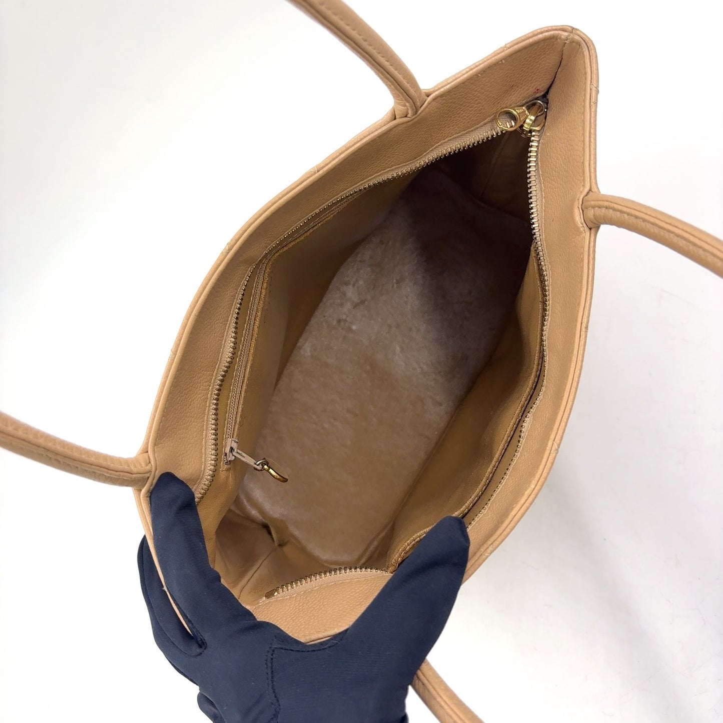 Chanel Quilted Reprint Caviar Leather Beige Tote Gold — view 3