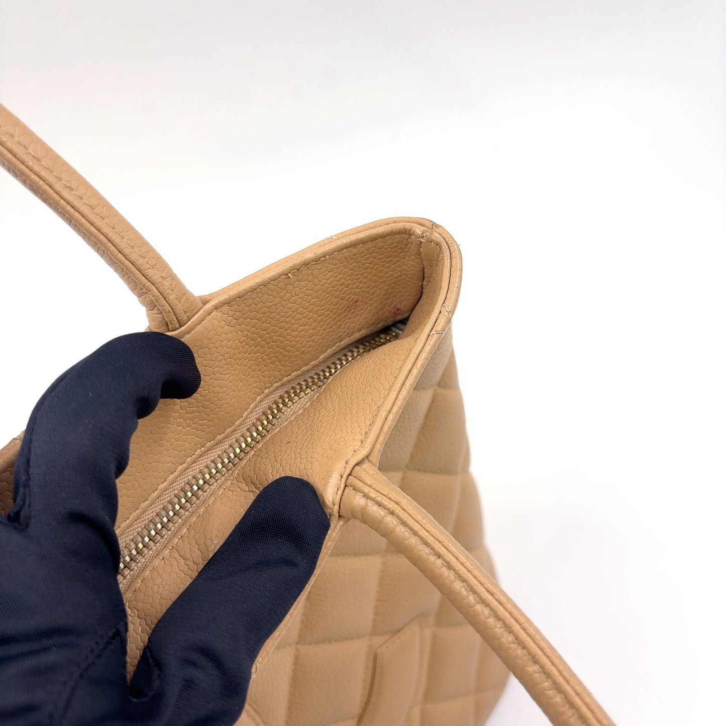 Chanel Quilted Reprint Caviar Leather Beige Tote Gold — view 9