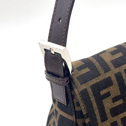 Fendi Zucca Mamma Bucket Leather Canvas Brown Handbag Silver — view 8
