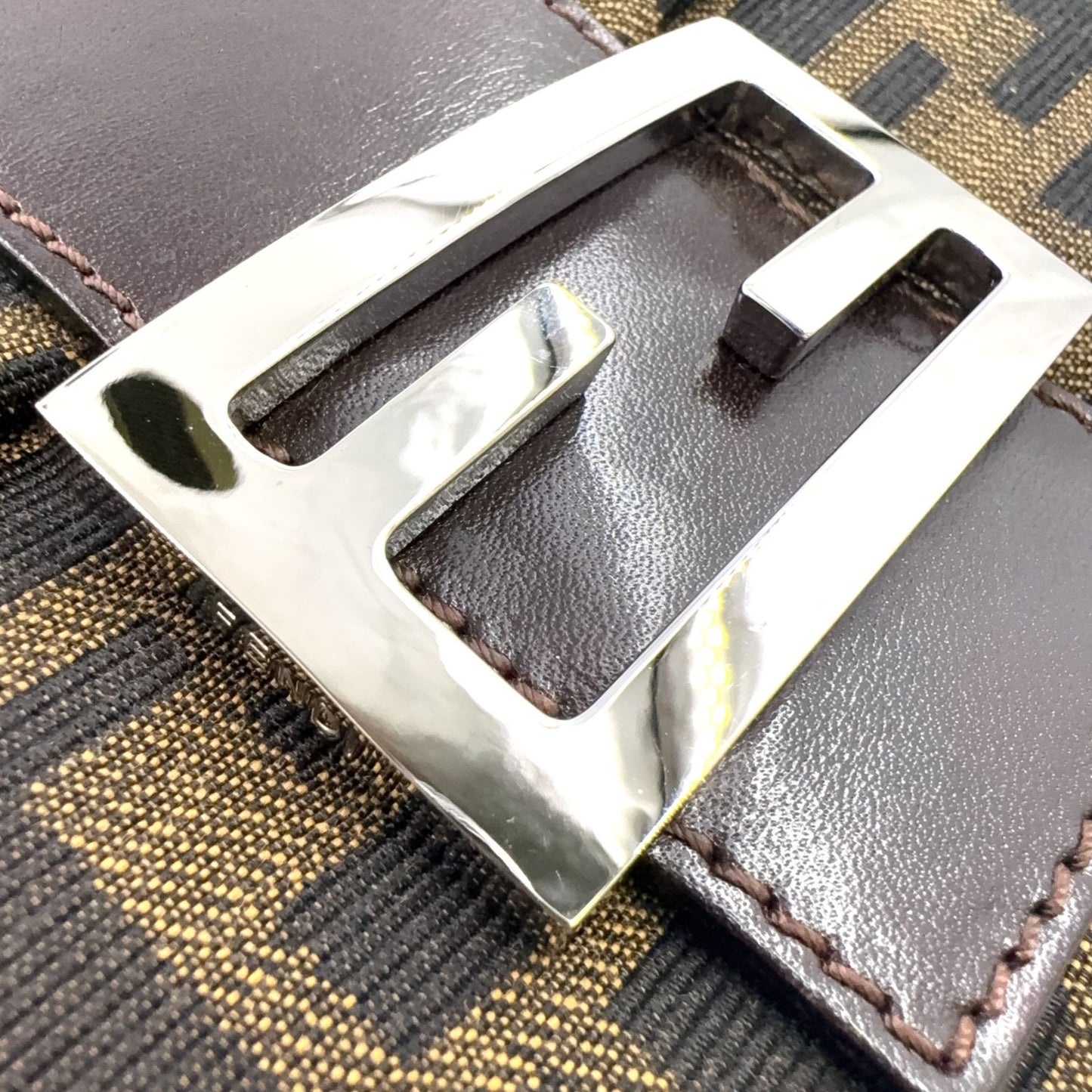 Fendi Zucca Mamma Bucket Leather Canvas Brown Handbag Silver — view 5