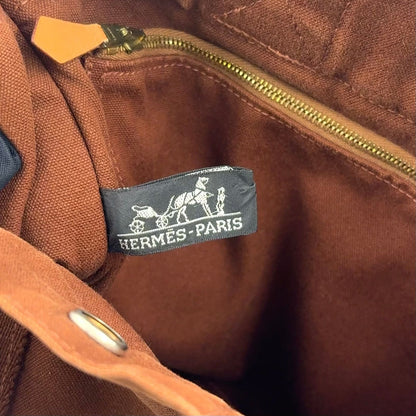 Hermes Sac Fourre Tout PM Canvas Navy Brown Handbag Gold — view 4