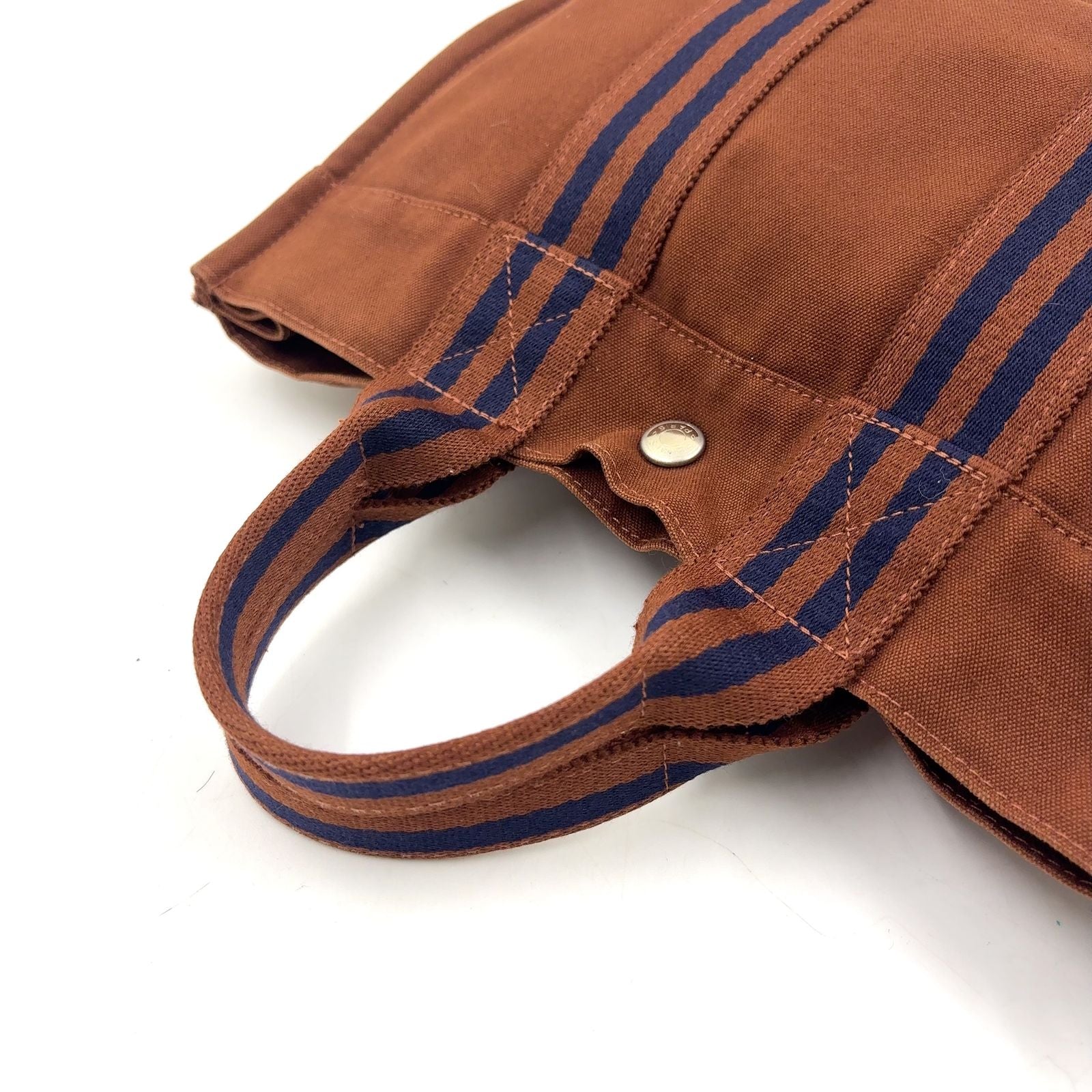 Hermes Sac Fourre Tout PM Canvas Navy Brown Handbag Gold — view 5